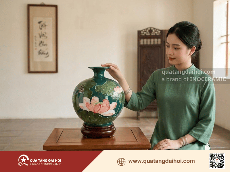 Bình hút lộc Liên Hoa Phú Cát gốm sứ Bát Tràng cao cấp - Quà Tặng Đại Hội Bình hút lộc Liên Hoa Phú Cát gốm sứ Bát Tràng cao cấp