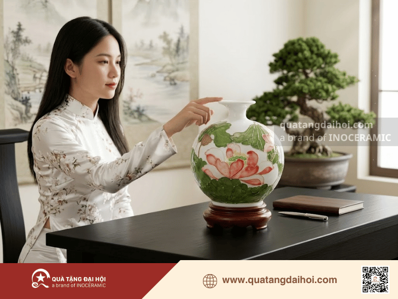 Bình hút lộc Liên Hoa Tịnh Ngọc gốm sứ Bát Tràng cao cấp - Quà Tặng Đại Hội Bình hút lộc Liên Hoa Tịnh Ngọc gốm sứ Bát Tràng cao cấp