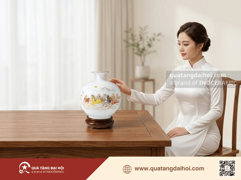 Bình hút lộc Mã Đáo Thành Công gốm sứ Bát Tràng cao cấp - Quà Tặng Đại Hội Bình hút lộc Mã Đáo Thành Công gốm sứ Bát Tràng cao cấp