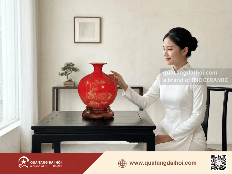 Bình hút lộc sen chép vẽ vàng làm quà tặng tinh tế - Quà Tặng Đại Hội Bình hút lộc sen chép vẽ vàng làm quà tặng tinh tế