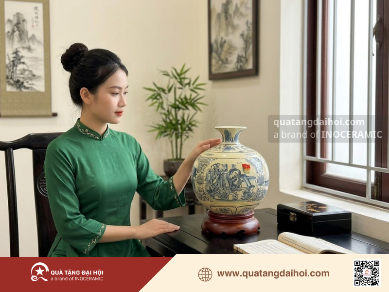 Bình hút lộc tứ cảnh Hào hùng dân tộc gốm sứ Bát Tràng cao cấp - Quà Tặng Đại Hội Bình hút lộc tứ cảnh Hào hùng dân tộc gốm sứ Bát Tràng cao cấp