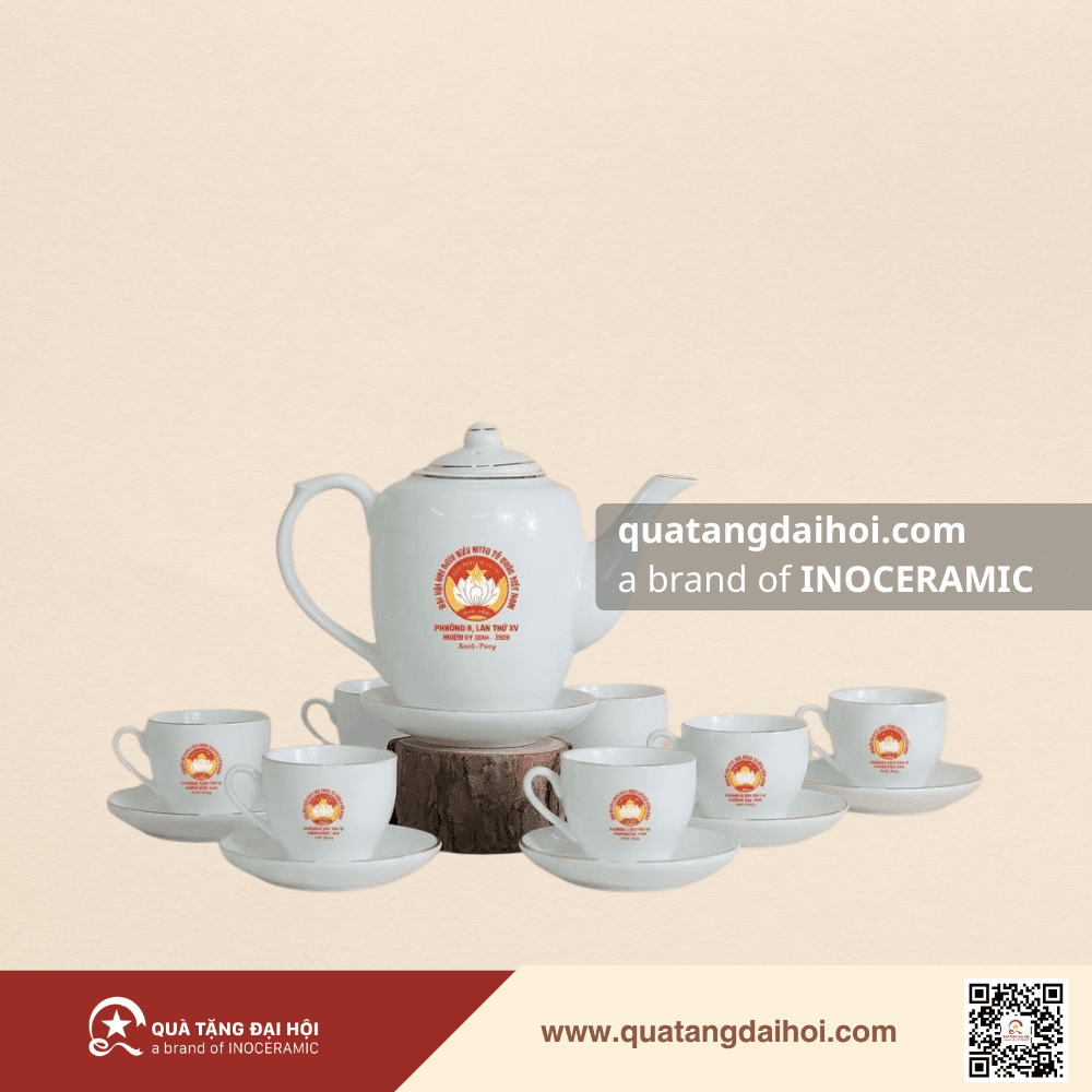 Bộ ấm dáng trống kẻ chỉ vàng - Quà Tặng Đại Hội Bộ ấm dáng trống kẻ chỉ vàng