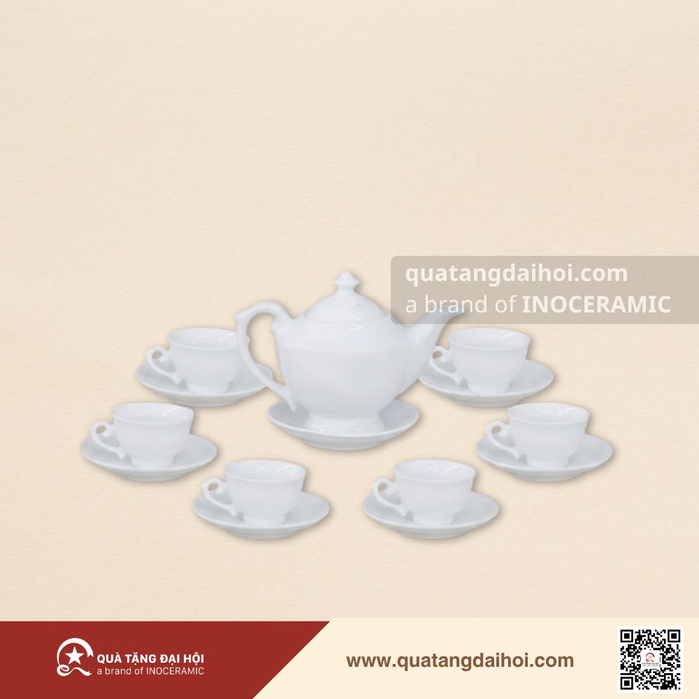 Bộ ấm trà Đèn thần men trắng - Quà Tặng Đại Hội Bộ ấm trà Đèn thần men trắng