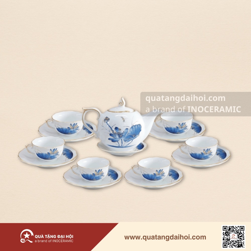 Bộ ấm trà Mẫu Đơn sen chuồn xanh - Quà Tặng Đại Hội Bộ ấm trà Mẫu Đơn sen chuồn xanh