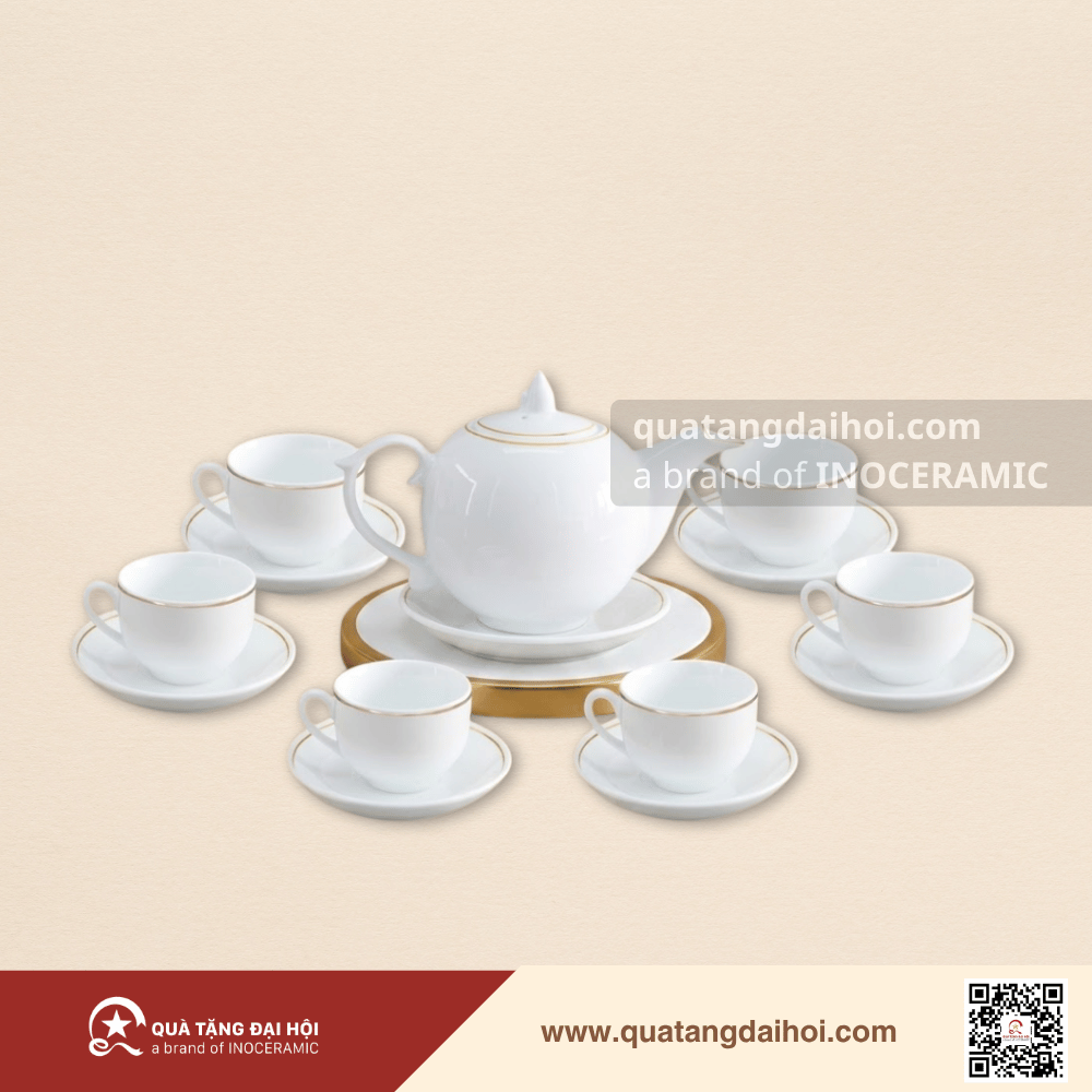 Bộ ấm trà Ngọn lửa kẻ chỉ vàng - Quà Tặng Đại Hội Bộ ấm trà Ngọn lửa kẻ chỉ vàng