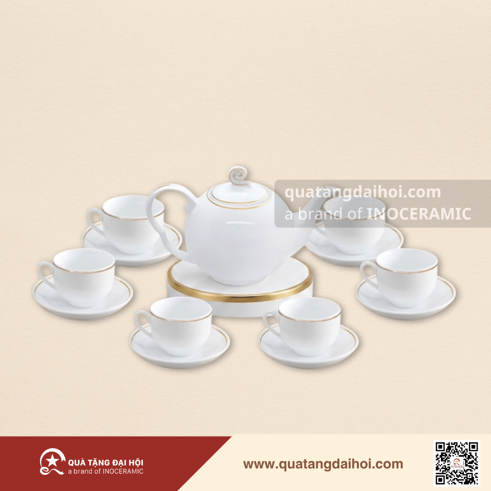 Bộ ấm trà xoắn ốc kẻ chỉ vàng - Quà Tặng Đại Hội Bộ ấm trà xoắn ốc kẻ chỉ vàng