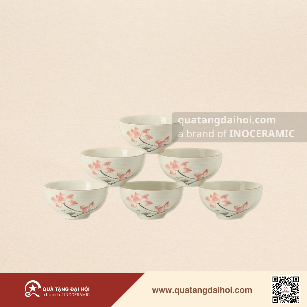 Bộ bát cơm Hồng Liên Bát Tràng - Quà Tặng Đại Hội Bộ bát cơm Hồng Liên Bát Tràng
