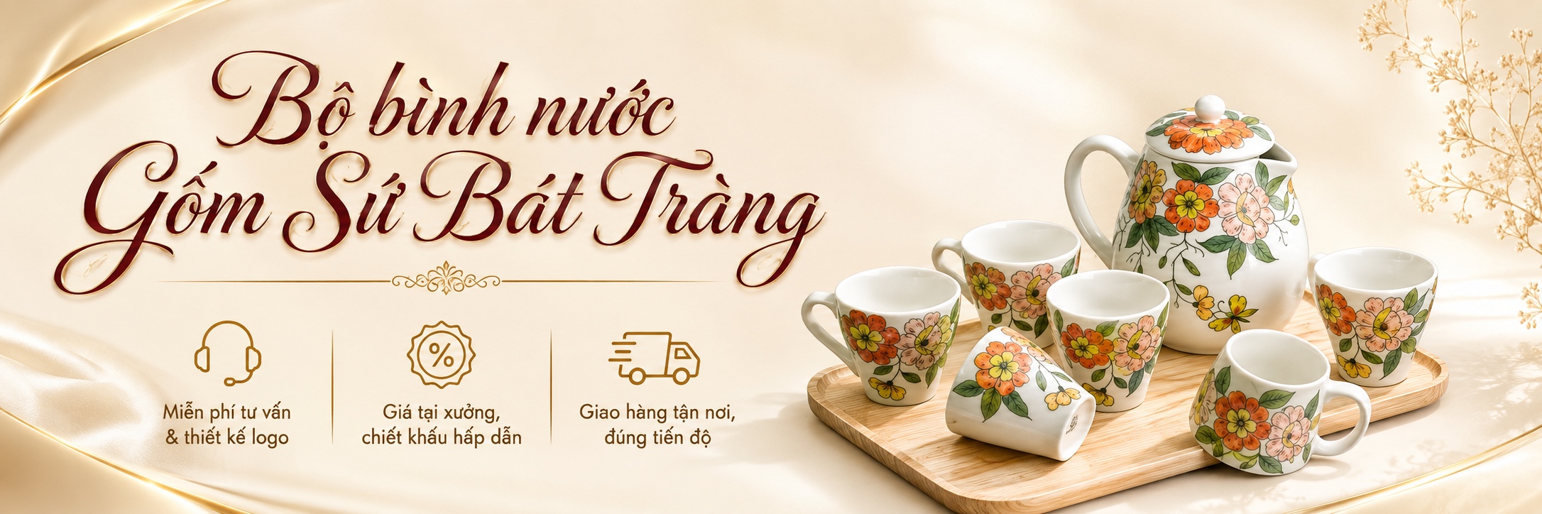 Bộ bình nước gốm sứ Bát Tràng làm quà tặng Đại hội