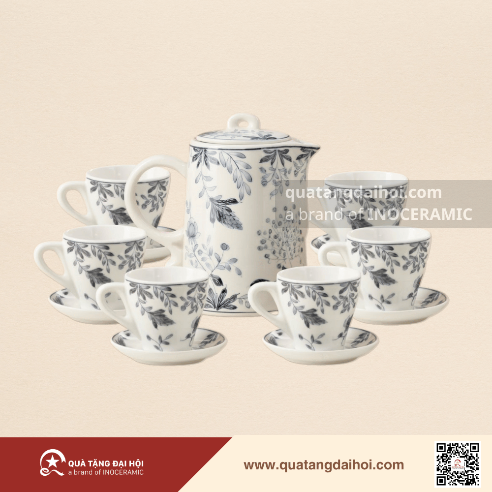 Bộ bình sứ Indochine Thanh Diệp Bát Tràng - Quà Tặng Đại Hội Bộ bình sứ Indochine Thanh Diệp Bát Tràng