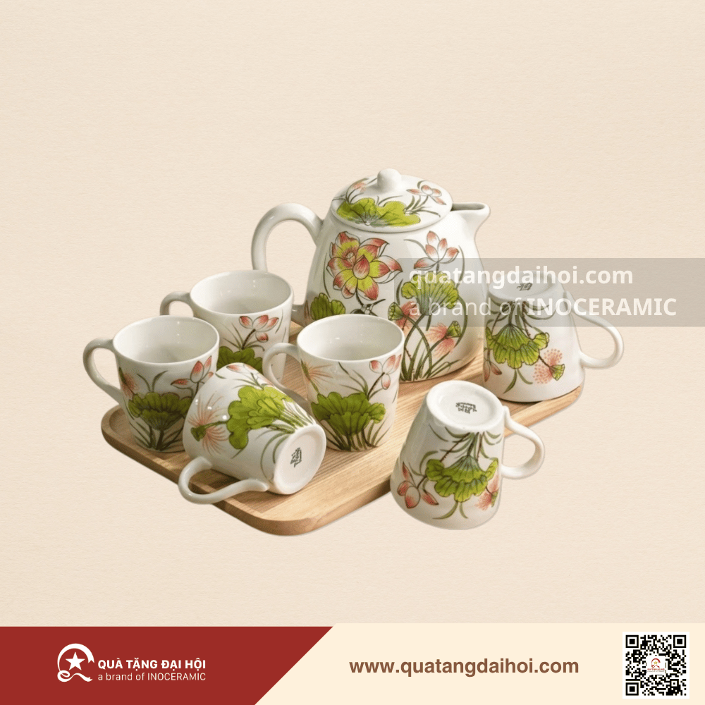 Bộ bình sứ đựng nước Indochine Liên Diệp - Quà Tặng Đại Hội Bộ bình sứ đựng nước Indochine Liên Diệp
