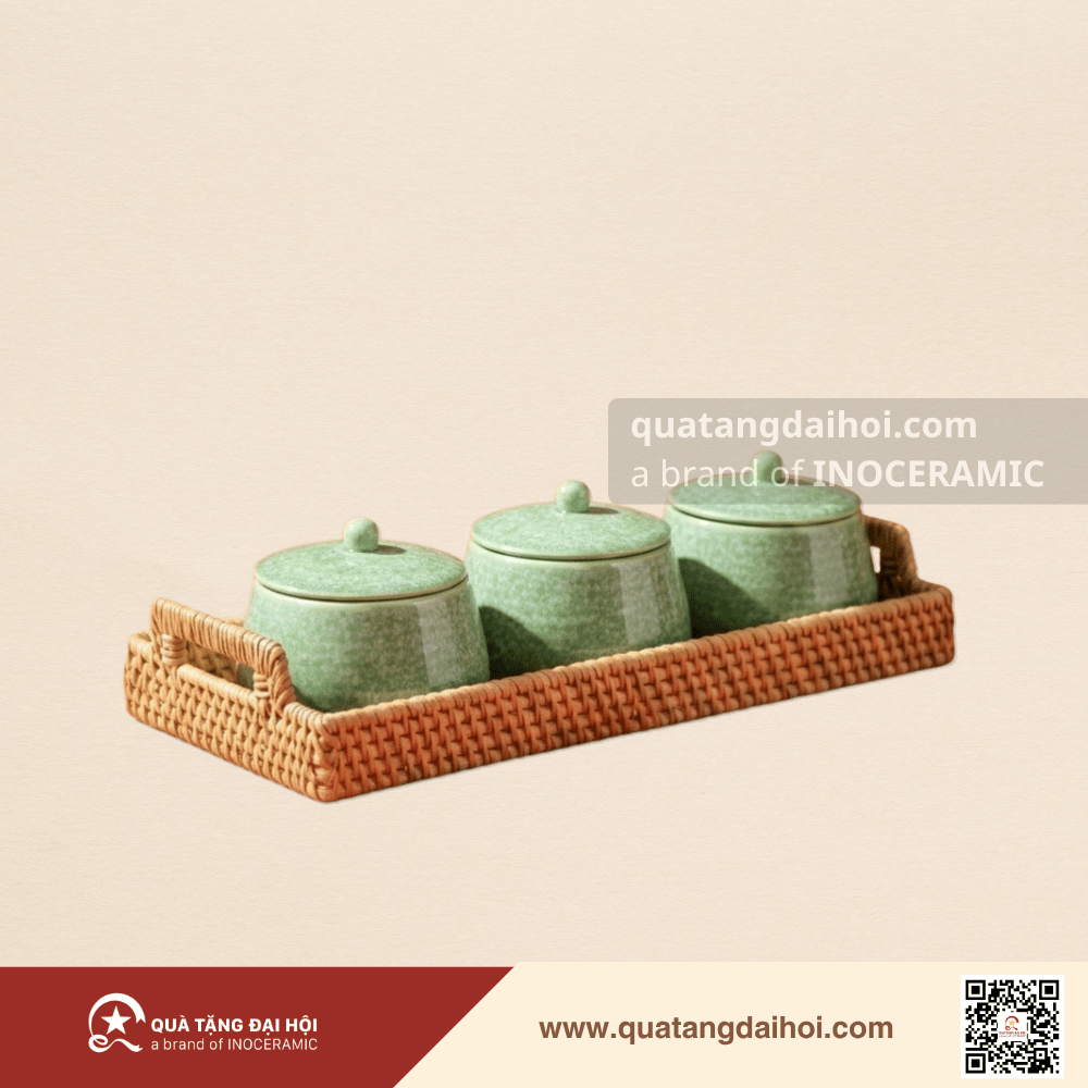 Bộ hũ mứt Lục Thạch gốm sứ Bát Tràng - Quà Tặng Đại Hội Bộ hũ mứt Lục Thạch gốm sứ Bát Tràng
