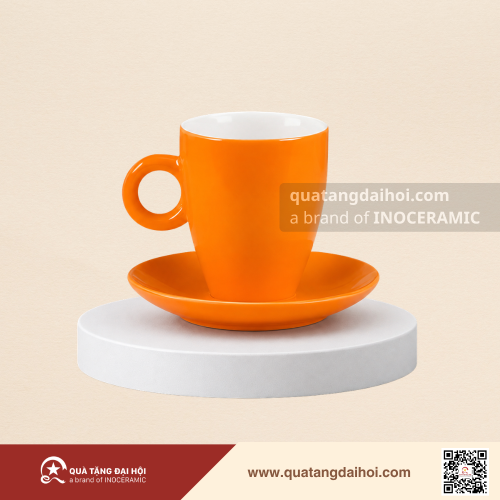 Bộ ly tách cà phê quai nhỏ 350ml men màu - Quà Tặng Đại Hội Bộ ly tách cà phê quai nhỏ 350ml men màu