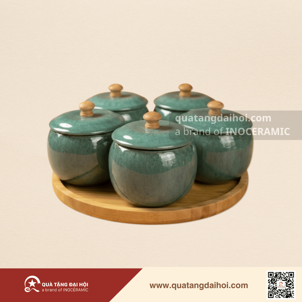 Bộ mứt men lục ngọc hỏa biến Bát Tràng - Quà Tặng Đại Hội Bộ mứt men lục ngọc hỏa biến Bát Tràng