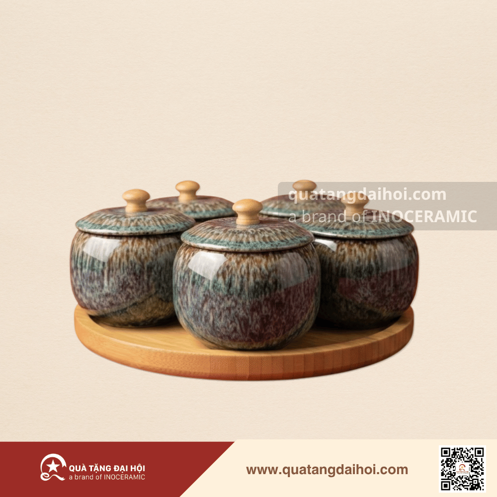 Bộ mứt men thạch nhũ hỏa biến Bát Tràng - Quà Tặng Đại Hội Bộ mứt men thạch nhũ hỏa biến Bát Tràng