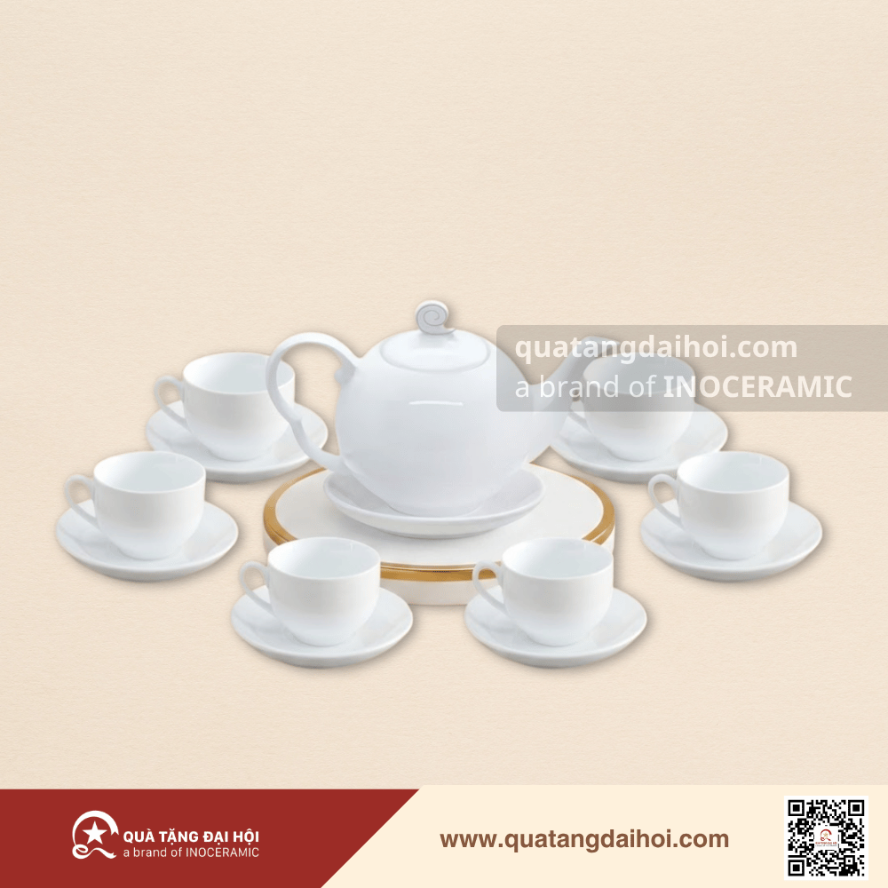 Bộ trà xoắn ốc men trắng - Quà Tặng Đại Hội Bộ trà xoắn ốc men trắng