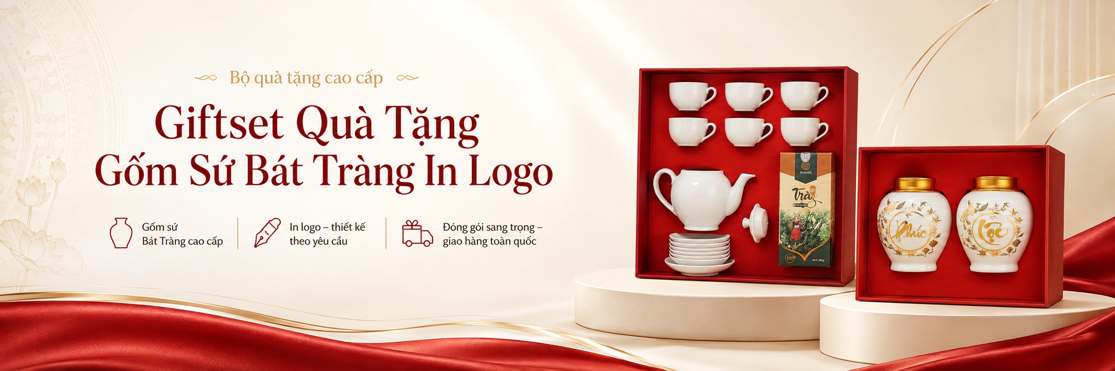 Giftset Quà Tặng Gốm Sứ Bát Tràng In Logo