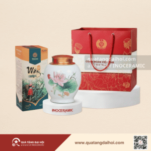 Giftset hũ trà men trắng sen hồng