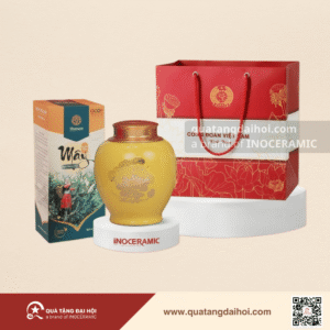 Giftset hũ trà men vàng sen vàng