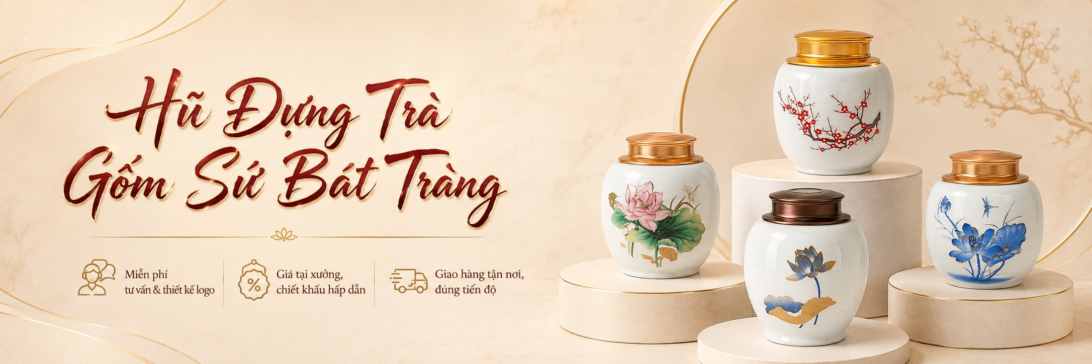 Hũ đựng trà gốm sứ Bát Tràng làm quà tặng Đại hội