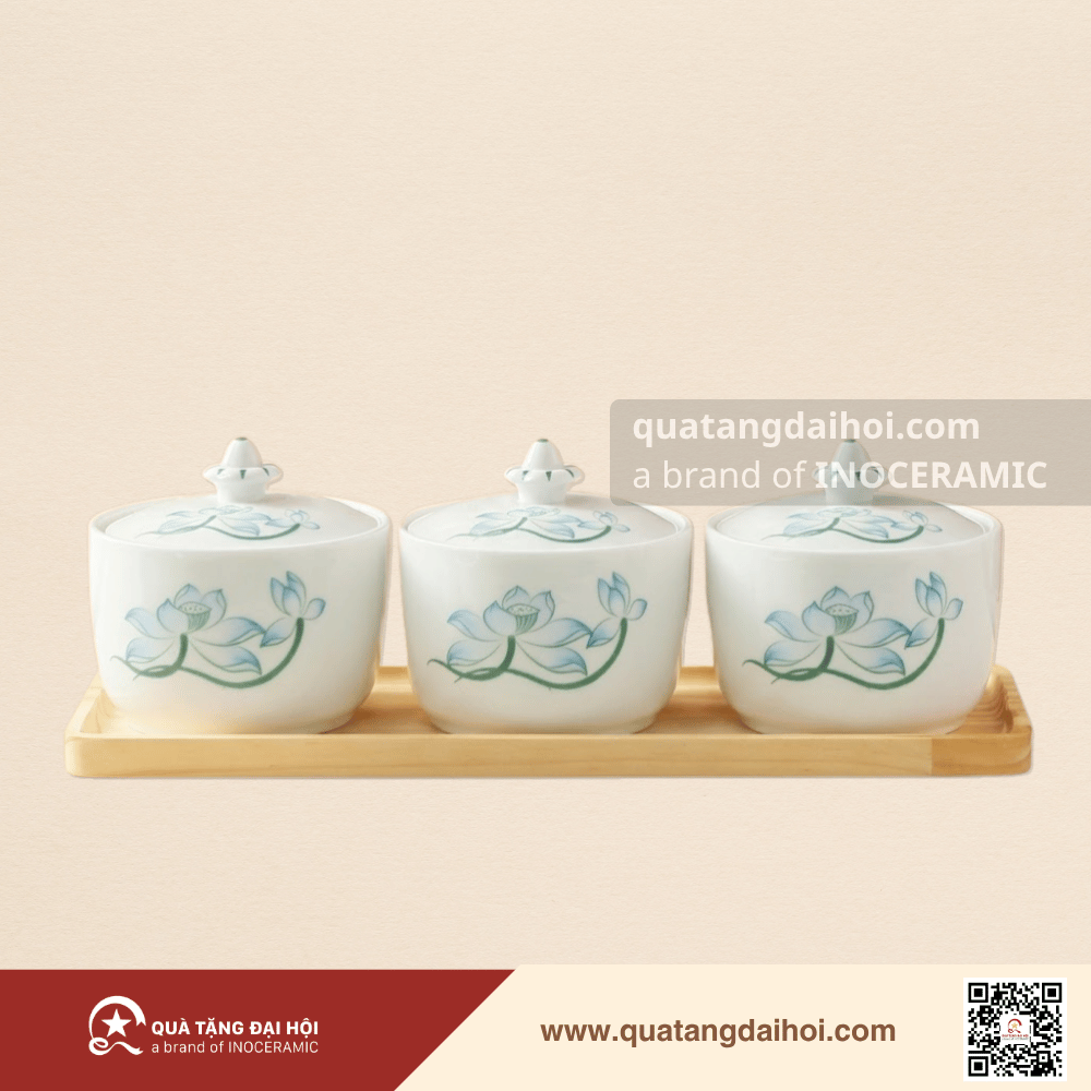 Khay mứt sen xanh gốm sứ Bát Tràng - Quà Tặng Đại Hội Khay mứt sen xanh gốm sứ Bát Tràng
