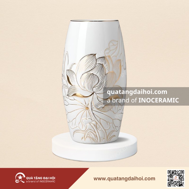 Lọ hoa bom khắc sen đại kẻ vàng quà tặng Đại hội sang trọng - Quà Tặng Đại Hội Lọ hoa bom khắc sen đại kẻ vàng quà tặng Đại hội sang trọng