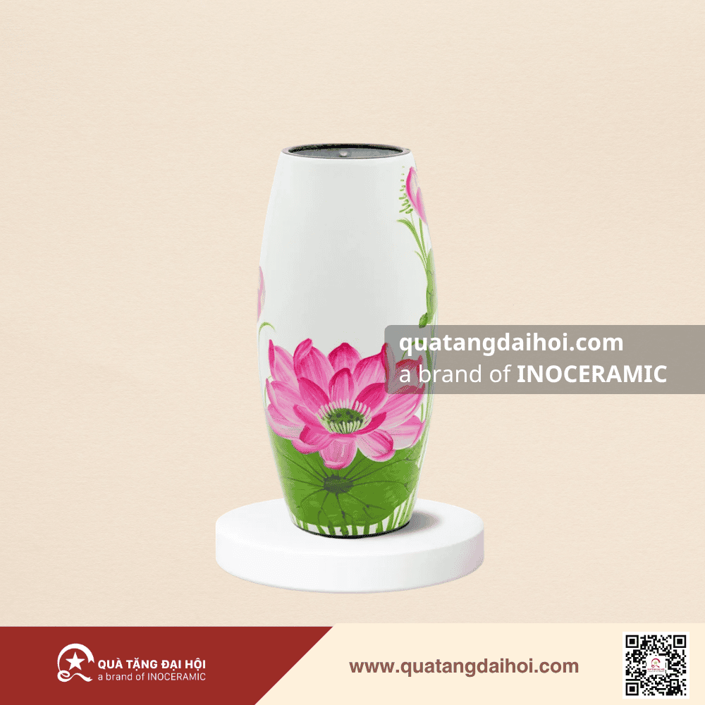 Lọ hoa bom sơn mài vẽ sen quà tặng Đại hội MTTQ tinh tế - Quà Tặng Đại Hội Lọ hoa bom sơn mài vẽ sen quà tặng Đại hội MTTQ tinh tế