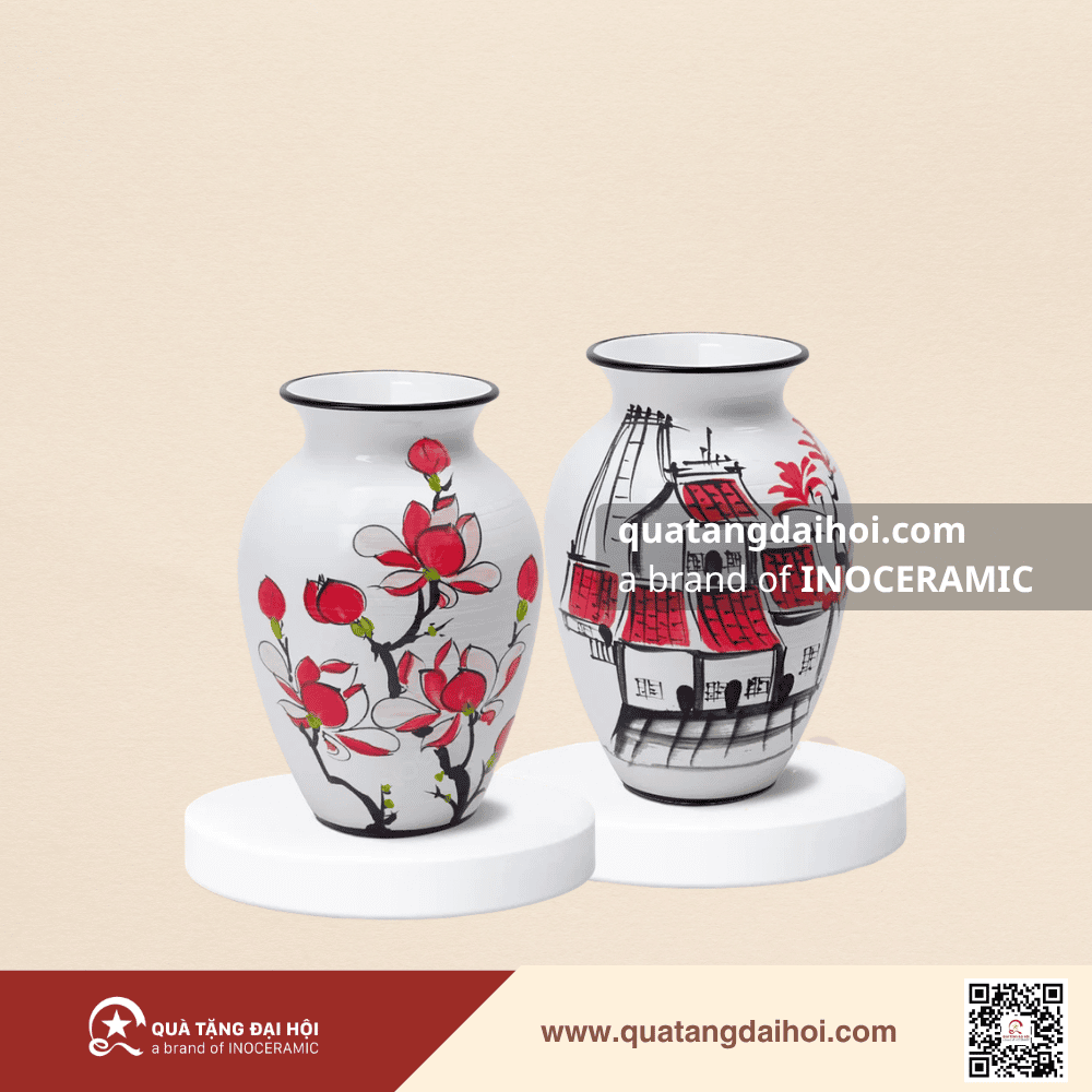 lọ hoa dáng vò vẽ tay - Quà Tặng Đại Hội lọ hoa dáng vò vẽ tay