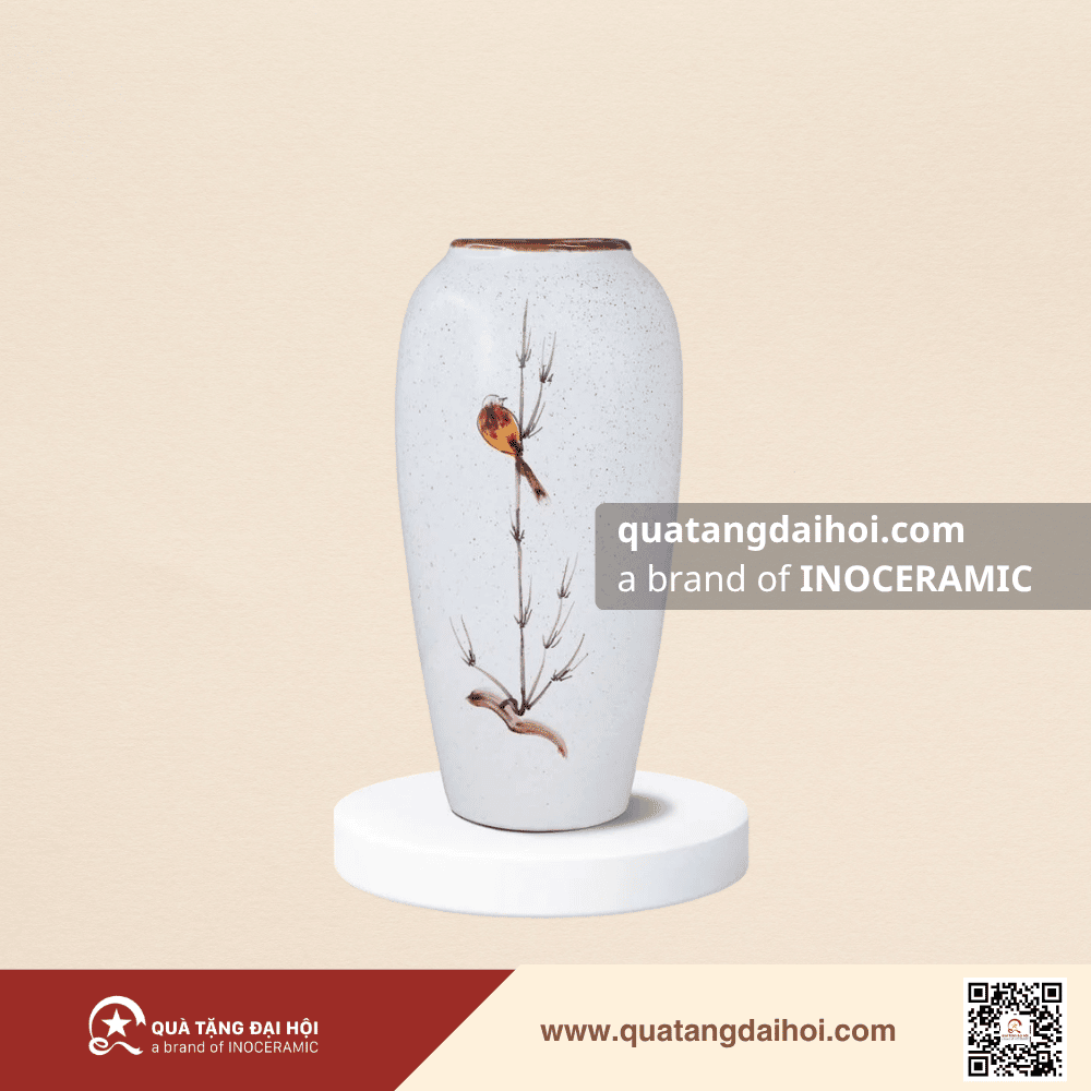 lọ hoa men chấm chim oanh - Quà Tặng Đại Hội lọ hoa men chấm chim oanh
