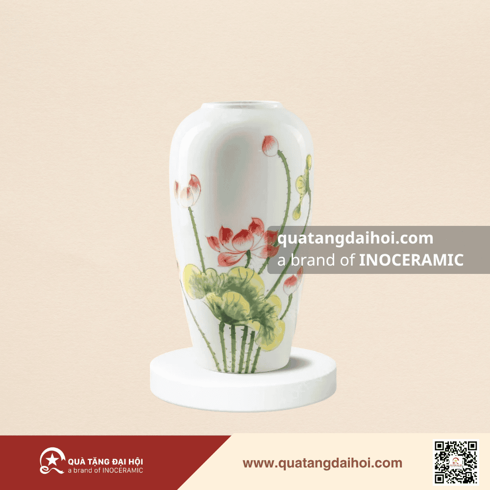 lọ hoa vẽ liên hoa khai phúc - Quà Tặng Đại Hội lọ hoa vẽ liên hoa khai phúc