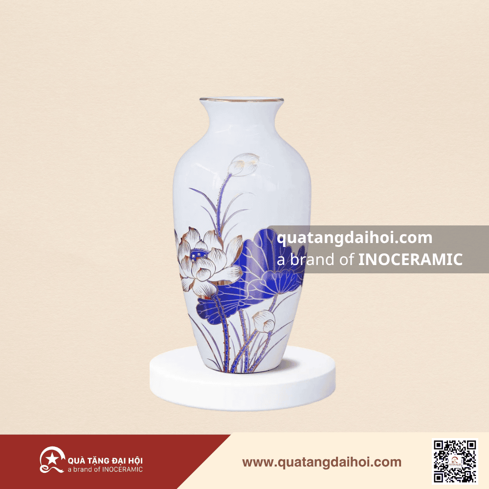 Lọ hoa vẽ sen xanh chỉ vàng quà tặng Đại hội MTTQ sang trọng - Quà Tặng Đại Hội Lọ hoa vẽ sen xanh chỉ vàng quà tặng Đại hội MTTQ sang trọng