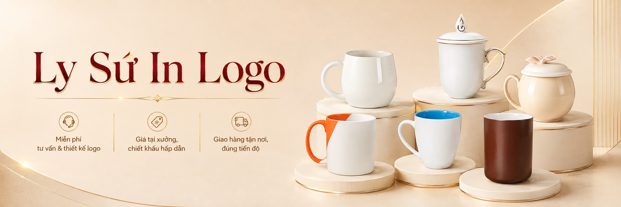 Ly sứ in logo làm quà tặng đại hội