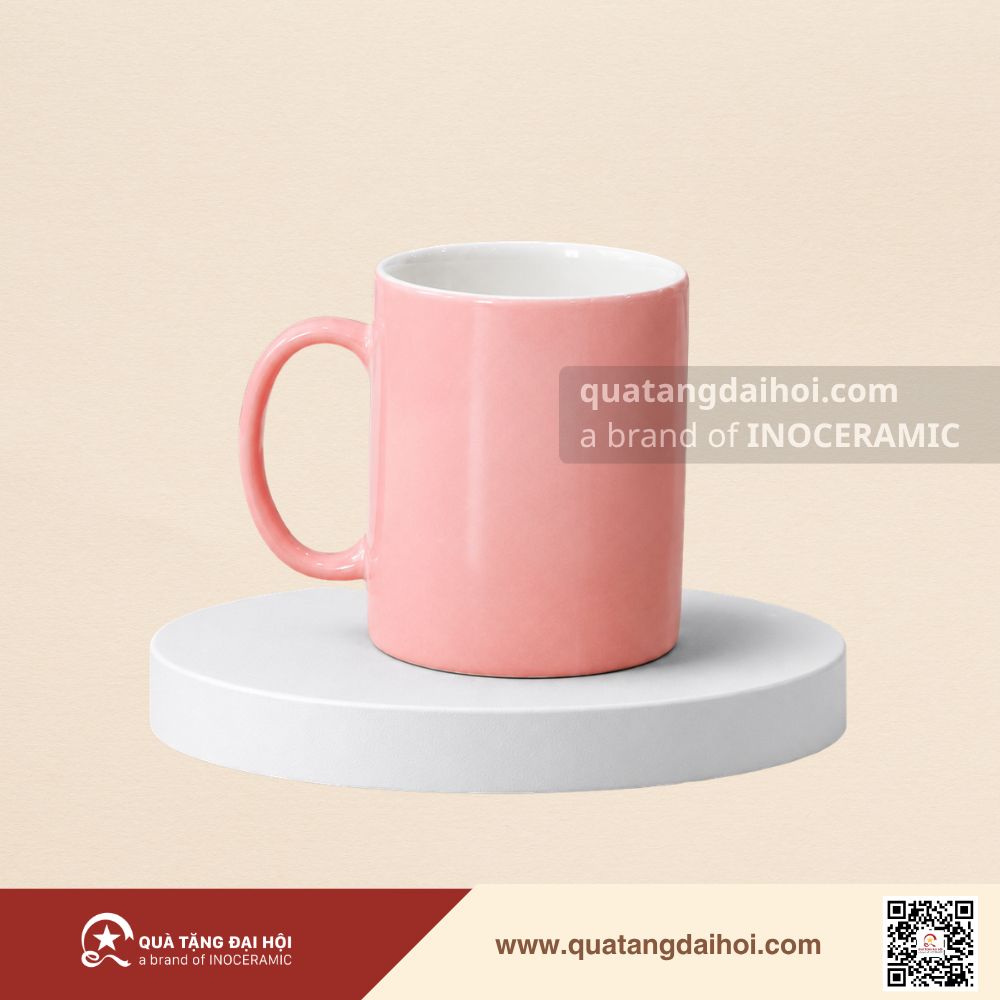 Ly trụ quai C men bóng 350ml men màu - Quà Tặng Đại Hội Ly trụ quai C men bóng 350ml men màu