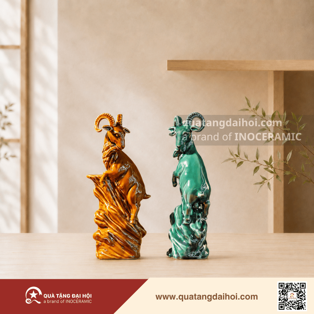 Tượng dê gốm sứ Song Dương Vượng Lộc Quà Tặng Tết 2027 - Quà Tặng Đại Hội Tượng dê gốm sứ Song Dương Vượng Lộc Quà Tặng Tết 2027
