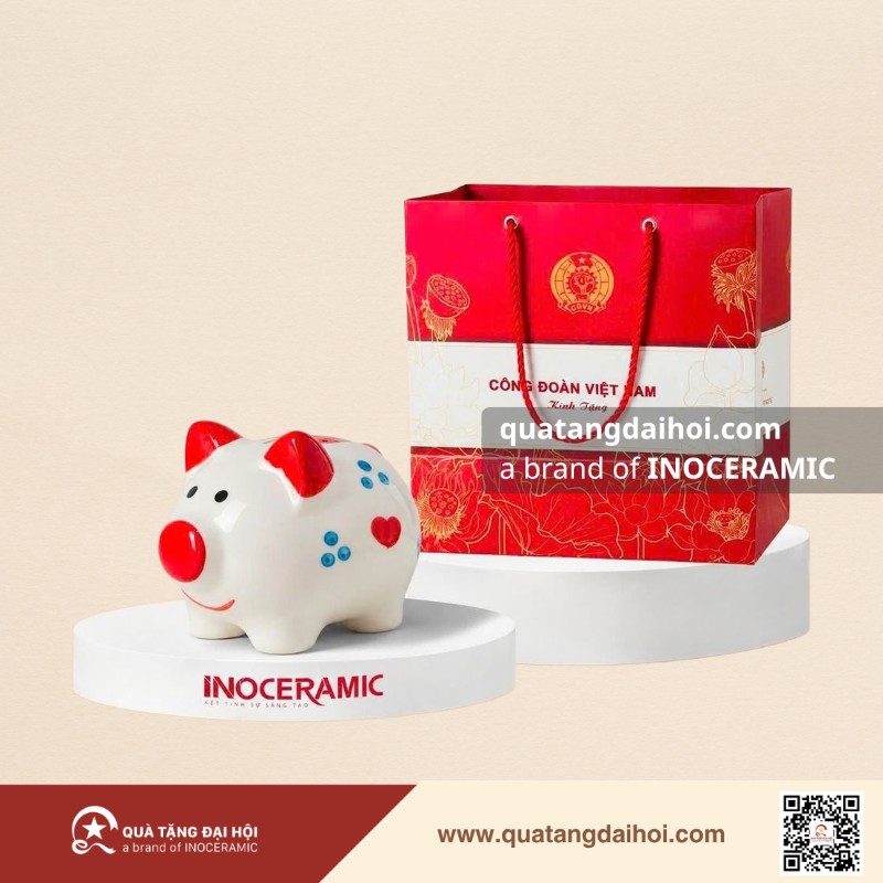 heo đất mini đa sắc màu - màu đỏ - Quà Tặng Đại Hội heo đất mini đa sắc màu - màu đỏ