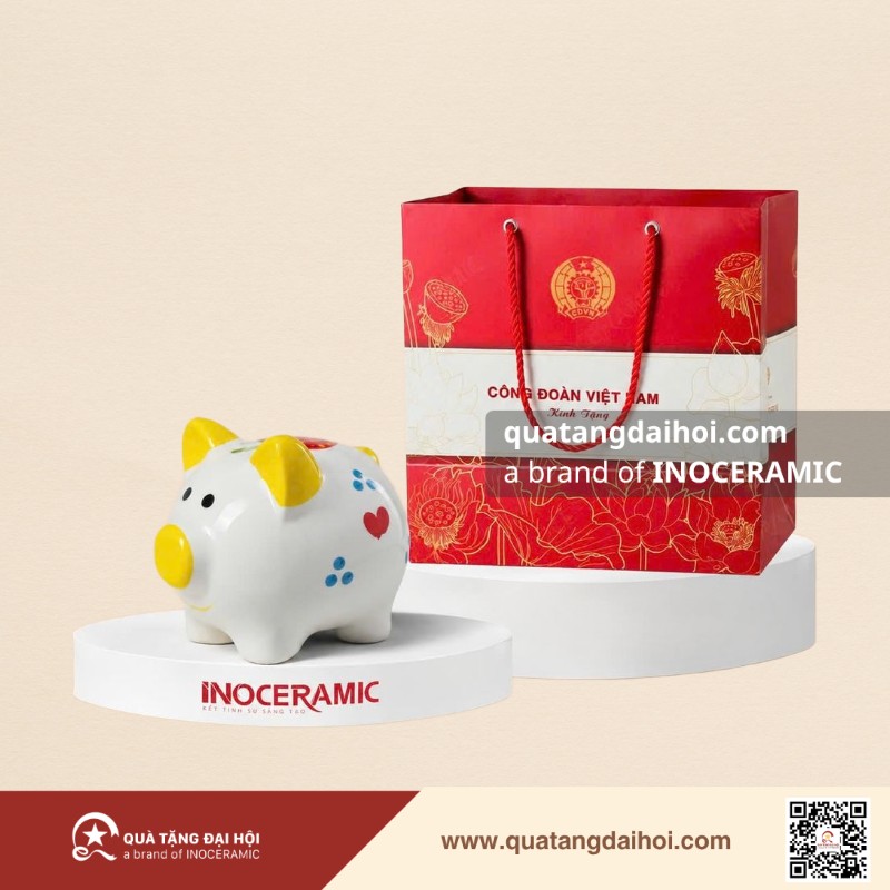 heo đất mini đa sắc màu - màu vàng - Quà Tặng Đại Hội heo đất mini đa sắc màu - màu vàng