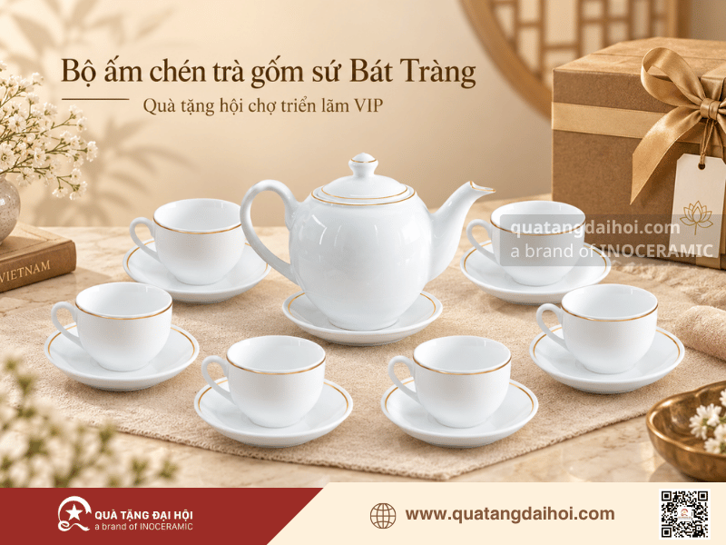 Bộ ấm chén trà gốm sứ làm quà tặng hội chợ triển lãm tặng khách hàng - Quà Tặng Đại Hội Bộ ấm chén trà gốm sứ làm quà tặng hội chợ triển lãm tặng khách hàng