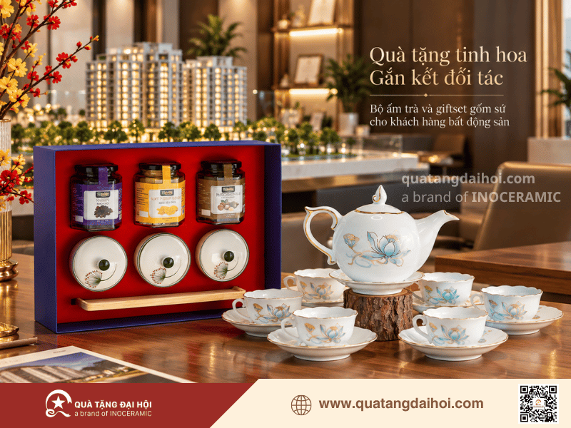Bộ ấm chén và giftset gốm sứ đẳng cấp và tinh tế làm quà tết bất động sản - Quà Tặng Đại Hội Bộ ấm chén và giftset gốm sứ đẳng cấp và tinh tế làm quà tết bất động sản