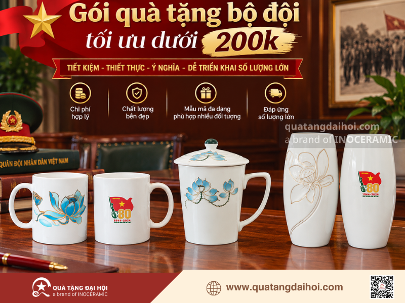 Ly sứ có nắp và lọ hoa mini làm quà tặng ngành quân đội tối ưu chi phí dưới 200k - Quà Tặng Đại Hội Ly sứ có nắp và lọ hoa mini làm quà tặng ngành quân đội tối ưu chi phí dưới 200k