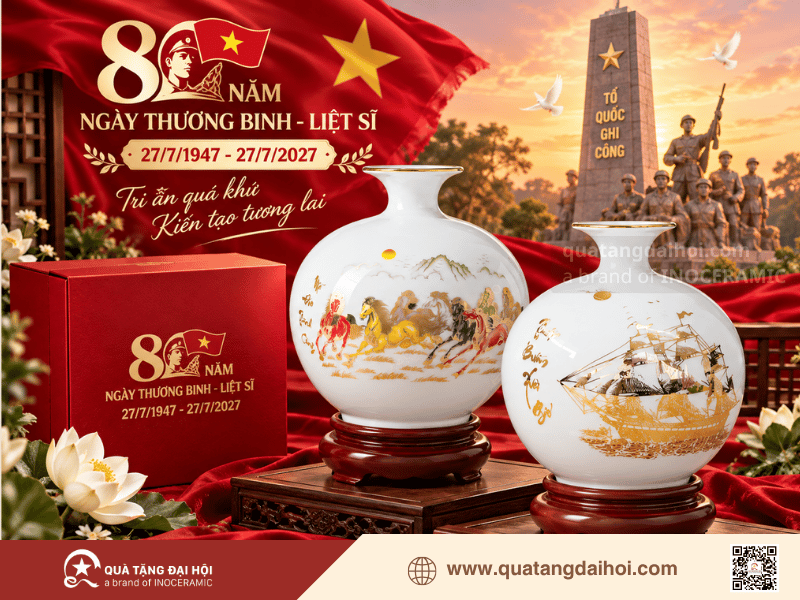 Bình hút lộc gốm sứ vẽ vàng cao cấp được chọn làm quà tặng 80 năm ngày thương binh liệt sĩ - Quà Tặng Đại Hội Bình hút lộc gốm sứ vẽ vàng cao cấp được chọn làm quà tặng 80 năm ngày thương binh liệt sĩ