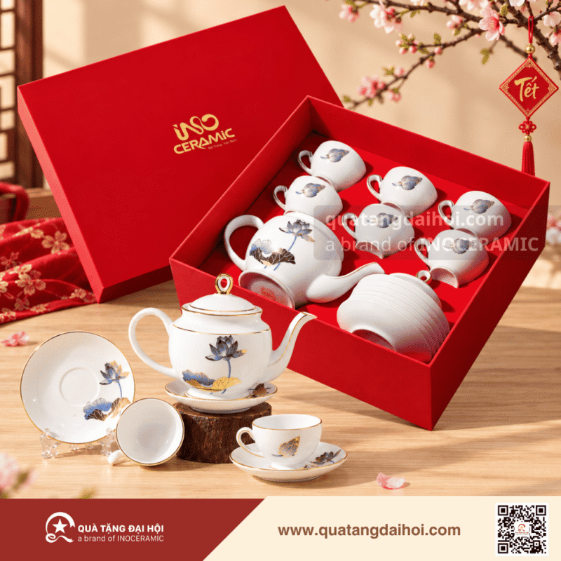 Set Bộ Trà Gốm Sứ Tài Lộc Khai Xuân Làm Quà Tặng Ban Lãnh Đạo - Quà Tặng Đại Hội Set Bộ Trà Gốm Sứ Tài Lộc Khai Xuân Làm Quà Tặng Ban Lãnh Đạo